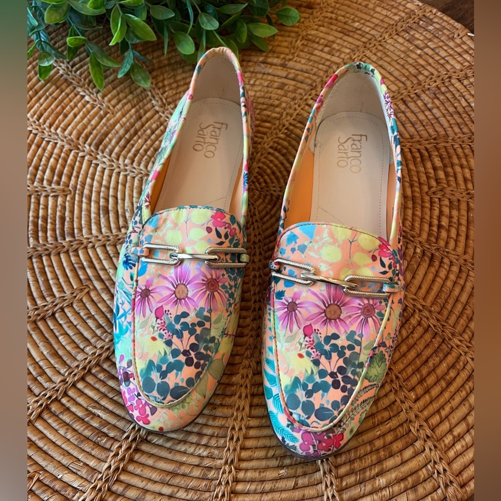 Franco Sarto Floral Loafers with Gold Metal Chain Accent - Picture 12 of 16